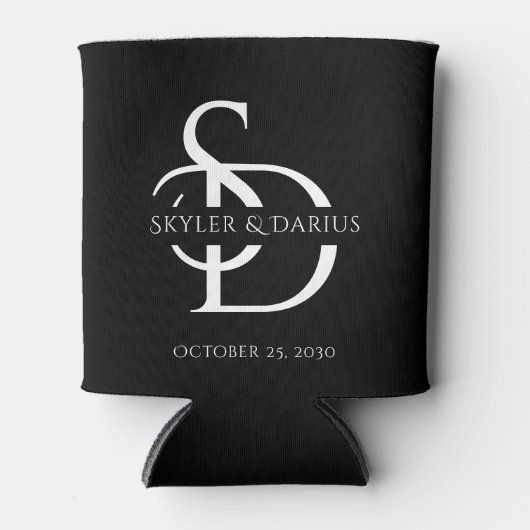 名シンプルパーソナライズされた付き結婚モノグラム 缶クーラー (正面)