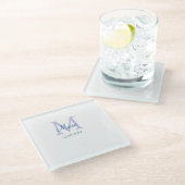 名シンプルミニマル前モノグラム紫の緑の日付を追加 ガラスコースター (アングル)