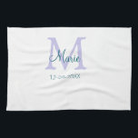 名シンプルミニマル前モノグラム紫の緑の日付を追加 キッチンタオル<br><div class="desc">美しいデザイン</div>