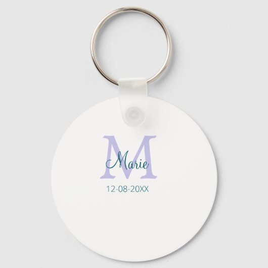 名シンプルミニマル前モノグラム紫の緑の日付を追加 キーホルダー (正面)