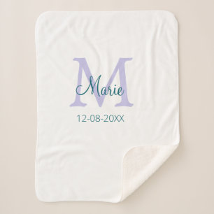 名シンプルミニマル前モノグラム紫の緑の日付を追加 シェルパブランケット