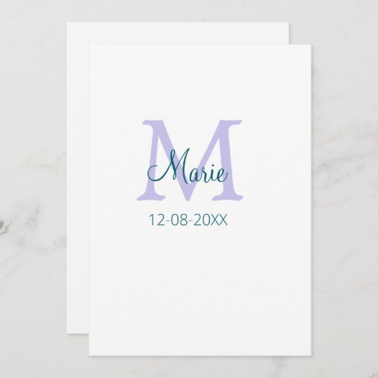 名シンプルミニマル前モノグラム紫の緑の日付を追加 シーズンカード (正面/裏面)