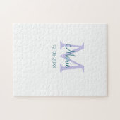 名シンプルミニマル前モノグラム紫の緑の日付を追加 ジグソーパズル (横)