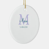 名シンプルミニマル前モノグラム紫の緑の日付を追加 セラミックオーナメント (右)