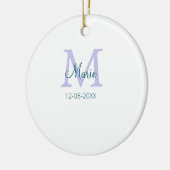 名シンプルミニマル前モノグラム紫の緑の日付を追加 セラミックオーナメント (左)