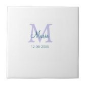 名シンプルミニマル前モノグラム紫の緑の日付を追加 タイル (正面)