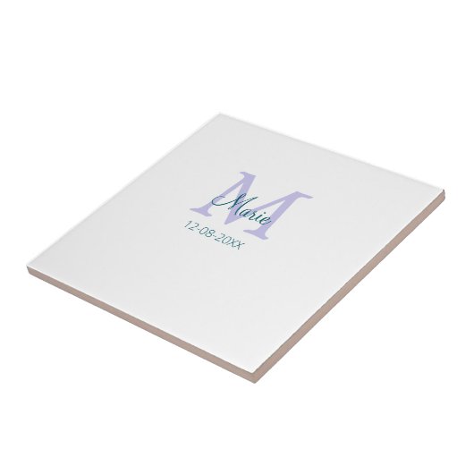 名シンプルミニマル前モノグラム紫の緑の日付を追加 タイル (側面)