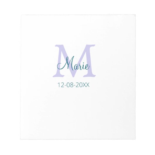 名シンプルミニマル前モノグラム紫の緑の日付を追加 ノートパッド (正面)