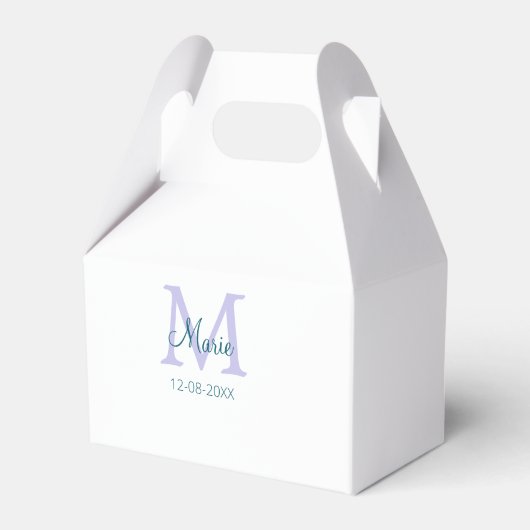 名シンプルミニマル前モノグラム紫の緑の日付を追加 フェイバーボックス (正面サイド)