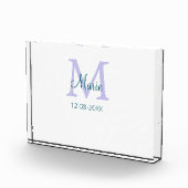 名シンプルミニマル前モノグラム紫の緑の日付を追加 フォトブロック (右)