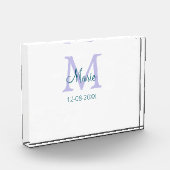 名シンプルミニマル前モノグラム紫の緑の日付を追加 フォトブロック (左)