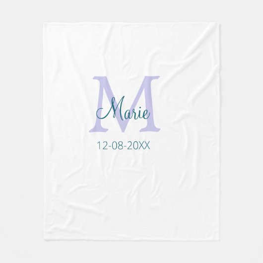 名シンプルミニマル前モノグラム紫の緑の日付を追加 フリースブランケット (正面)