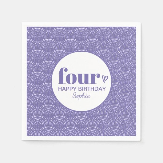 名シンプル前の紫色の四歳の誕生日 スタンダードカクテルナプキン (正面)