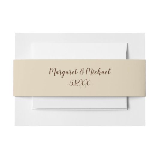 名シンプル素朴前と日付の付いたクリーム 招待状ベリーバンド (正面例)