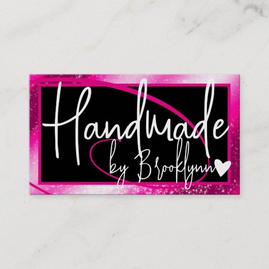 名スタイリッシュガーリー前でハンドメイドされたピンクのフレームハート 名刺 (正面)
