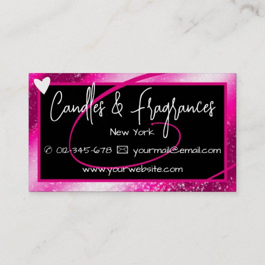 名スタイリッシュガーリー前でハンドメイドされたピンクのフレームハート 名刺 (裏面)