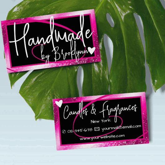 名スタイリッシュガーリー前でハンドメイドされたピンクのフレームハート 名刺