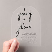 名スタイリッシュ前モダン黒と白結婚の アクリル招待状 (インサイチュ (ポータブル))