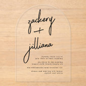 名スタイリッシュ前モダン黒と白結婚の アクリル招待状 (正面)