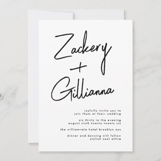 名スタイリッシュ前 |モダン白黒結婚の招待 招待状 (正面)