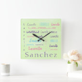 名パーソナライズされたフォントの姓   スクエア壁時計 (ホーム)