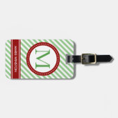 名パーソナライズされたモダンストライプのモノグラム ラゲッジタグ (正面横)