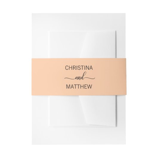 名パーソナライズされたモダン前ピーチ結婚オレンジ 招待状ベリーバンド (正面例)