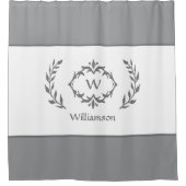 名パーソナライズされたモノグラムのイニシャルグレー&ホワイト シャワーカーテン (正面)