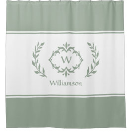 名パーソナライズされたモノグラムのイニシャルセージ緑 シャワーカーテン