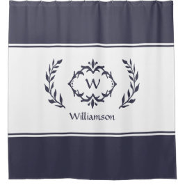 名パーソナライズされたモノグラムのイニシャル青 シャワーカーテン