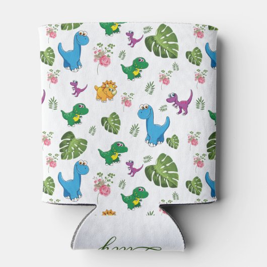 名パーソナライズされた前おもしろい恐竜、葉 缶クーラー (裏面)