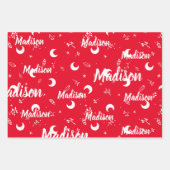 名パーソナライズされた前お洒落クリスマスムーンドゥードル ラッピングペーパーシート (正面3)