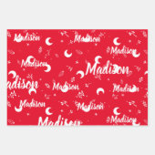 名パーソナライズされた前お洒落クリスマスムーンドゥードル ラッピングペーパーシート (正面2)