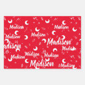 名パーソナライズされた前お洒落クリスマスムーンドゥードル ラッピングペーパーシート (正面)