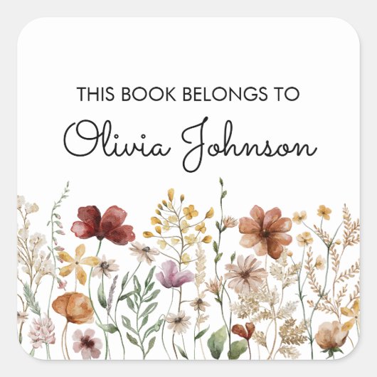 名パーソナライズされた前かわいらし花蔵書票 スクエアシール (正面)