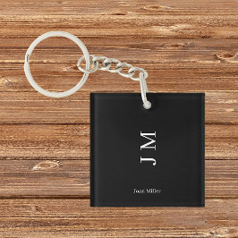名パーソナライズされた前とイニシャルシックお洒落ブラック キーホルダー