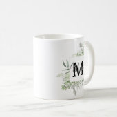 名パーソナライズされた前とイニシャルマグと緑 コーヒーマグカップ (正面右)