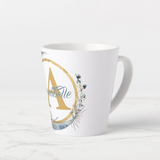 名パーソナライズされた前とイニシャルラテMag カフェラテマグ (右アングル)