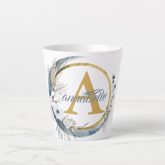 名パーソナライズされた前とイニシャルラテMag カフェラテマグ (正面)