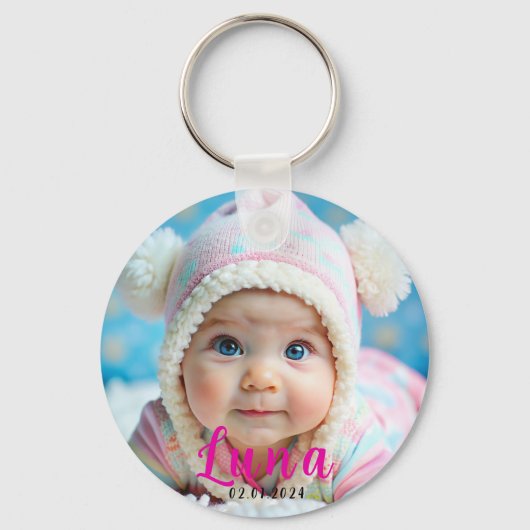 名パーソナライズされた前とベビー写真記念 キーホルダー (正面)