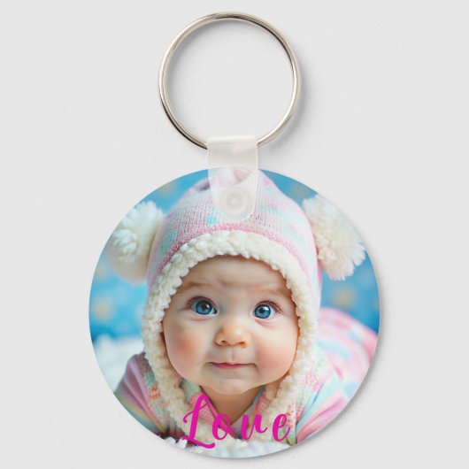 名パーソナライズされた前とベビー写真記念 キーホルダー (裏面)