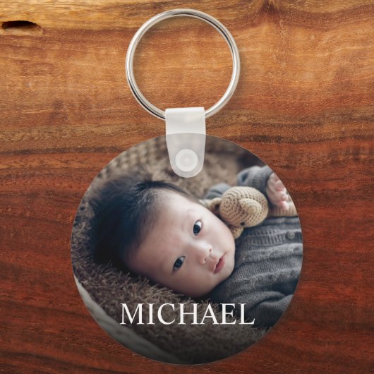 名パーソナライズされた前とベビー写真記念 キーホルダー (正面)