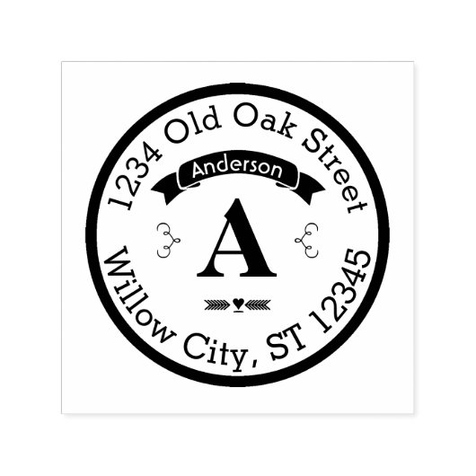 名パーソナライズされた前と住所モノグラム セルフインキングスタンプ (デザイン)