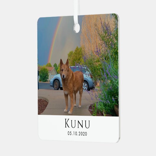 名パーソナライズされた前と写真犬のペット記念碑 メタルオーナメント (正面左)
