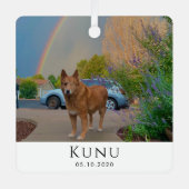 名パーソナライズされた前と写真犬のペット記念碑 メタルオーナメント (正面)