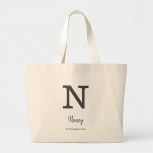 名パーソナライズされた前と日付のモノグラム文字「N」 ラージトートバッグ