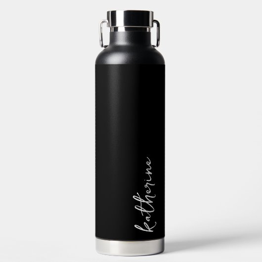 名パーソナライズされた前のスクリプトのミニマリストを黒にする ウォーターボトル (正面)