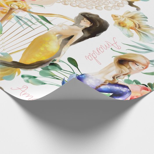 名パーソナライズされた前の人魚かわいらし ラッピングペーパー (角)