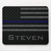 名パーソナライズされた前の細い青い線のフラグ マウスパッド (正面)