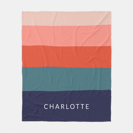 名パーソナライズされた前はっきりした青ピンクストライプ色Decor フリースブランケット (正面)